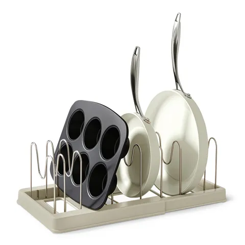 Amazon Basics Organizer per Pentole e Teglie, Include 10 Divisori, in Acciaio Inox