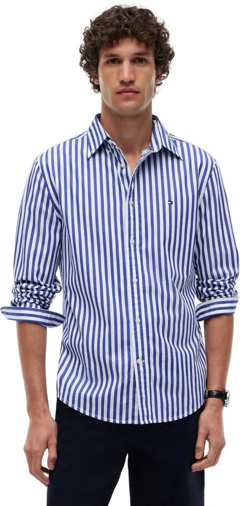Tommy Hilfiger Camicia da Uomo Flex Popeline Classic STP RF MW0MW42440 S/S, Blu, XS