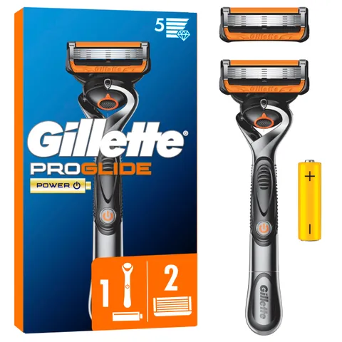Gillette Proglide Power 1 Rasoio Barba E 2 Lamette Di ricambio Con Doppia Lubrificazione