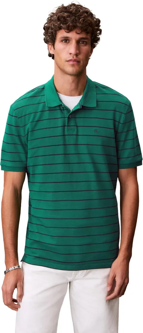 Calvin Klein Uomo Maglietta Polo Maniche Corte Striped Pique con Chiusura con Bottoni