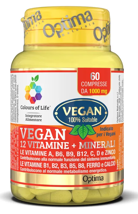 Colours of Life Vegan - Integratore di Vitamine e Minerali per Vegani - Senza Glutine, 60