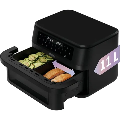 Haier Friggitrice ad Aria Doppio Cassetto 11 Litri con Finestra, 1500W, Doppio Elemento