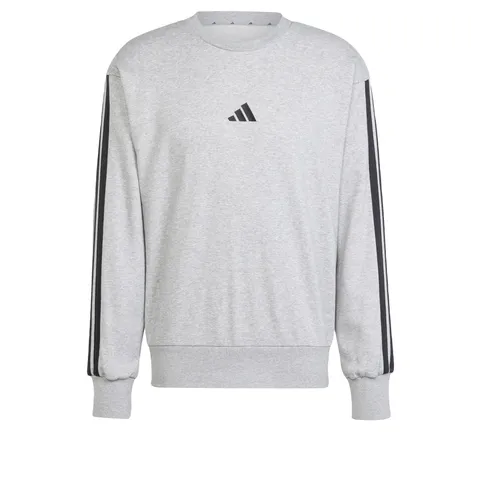 adidas Uomo Essential Three Stripes French Terry Sweatshirt, Medium Grey Heather/Black, L