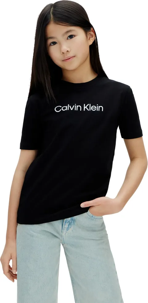Calvin Klein Bambini Unisex T-Shirt Maniche Corte Logo con Scollo Rotondo, Nero (Black
