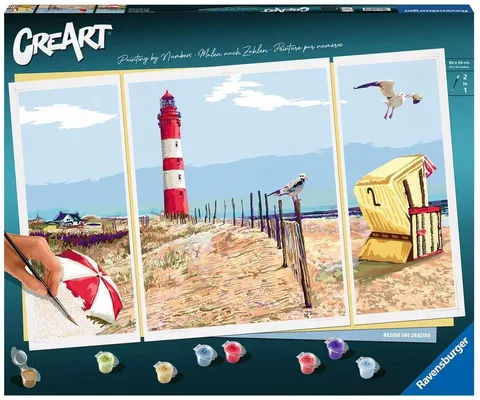 Ravensburger - CreArt Trittico, Spiaggia del Nord, Kit per Dipingere con i Numeri