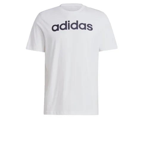 adidas Uomo Essentials Single Jersey Linear Embroidered Logo Tee, White / Black, S