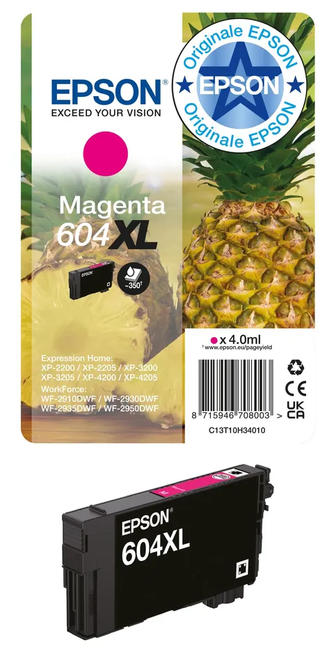 Epson 604XL Serie Ananas Cartucce per Stampante Getto d'Inchiostro, Formato XL, Stampe Affidabili Casa e Ufficio, Confezione Retail, Confezione Singola 1 Colore, Magenta 4.0 ml