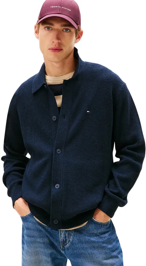 Tommy Hilfiger Cardigan Polo Testurizzato da Uomo MW0MW41546 Cardigan, Blu, XXL, Blu