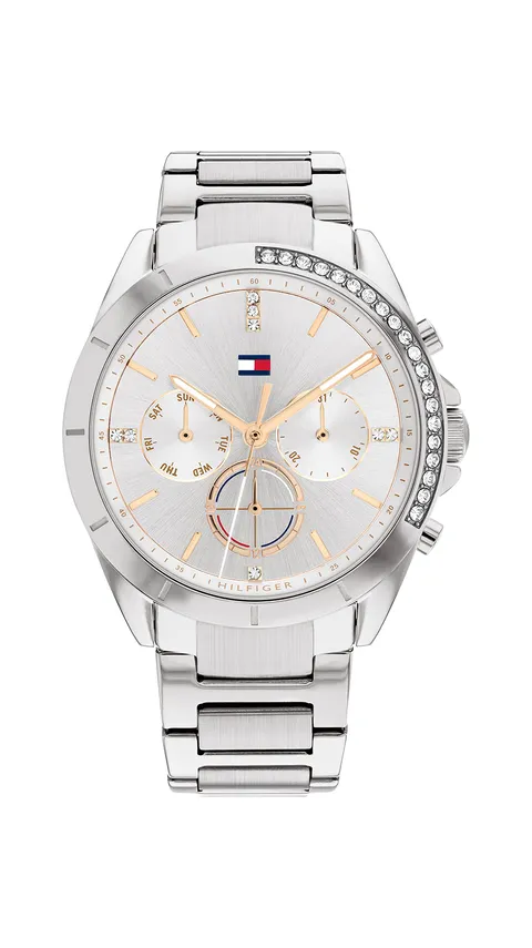 Tommy Hilfiger Orologio Analogico Multifunzione al Quarzo da Donna con Cinturino in Acciaio Inossidabile Argentato - 1782384