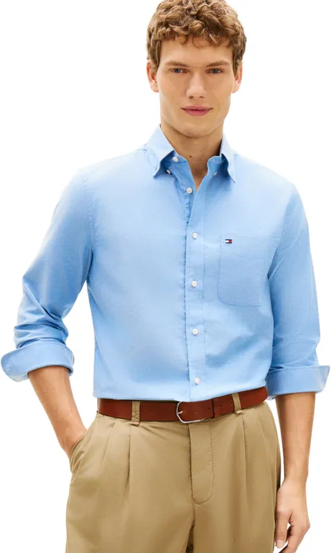 Tommy Hilfiger Uomo Camicia Light Oxford Solid Elasticizzata, Blu (Shirt Blue), L