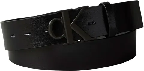 Calvin Klein Uomo Cintura Monogram Buckle 3,5 cm con Fibbia con Monogramma, Nero