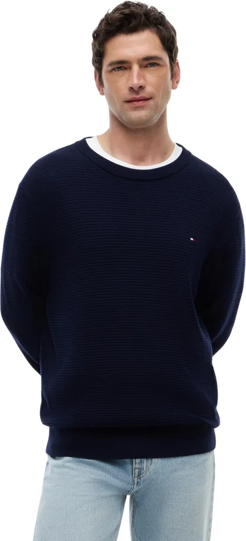 Tommy Hilfiger Uomo Pullover Seasonal Structure con Scollo Rotondo, Blu (Desert Sky), XL