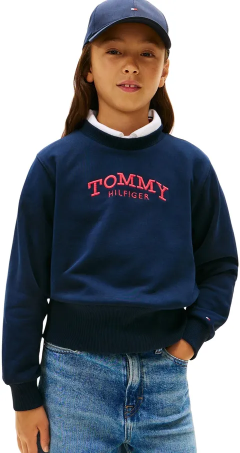 Tommy Hilfiger Felpa da Ragazza con Orlo a Costine Alte e Girocollo, KG0KG08989, Blu