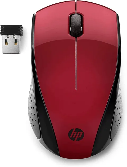 HP 220 Mouse Wireless, Tecnologia LED Blu, Sensore Ottico da 1300 DPI, 3 Pulsanti e Rotella di Scorrimento Integrata, Impugnature Pratiche e Funzionali, Ricevitore Nano Incluso, Design Moderno, Rosso
