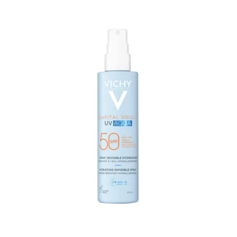 Vichy Capital Soleil, UV Aqua Spray Invisibile SPF50+ Viso e Corpo, Adatto a Pelli