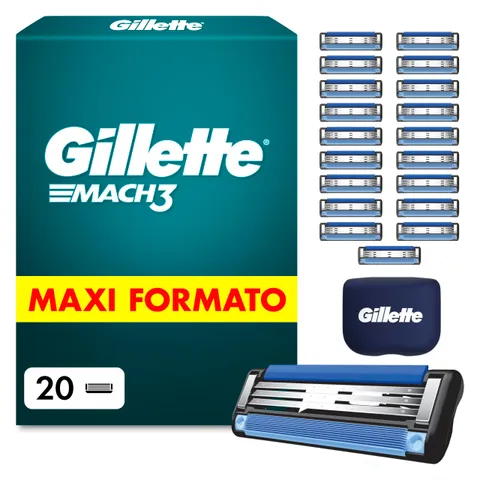 Gillette Mach3 Base 20 Lametta di Ricambio per Rasoio Barba Gillette, con Striscia