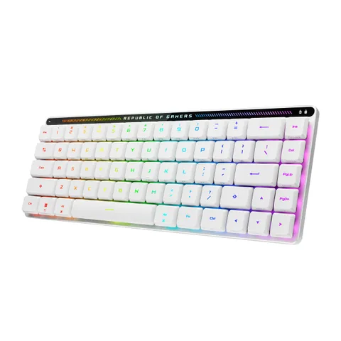 ASUS ROG Falchion RX Low Profile, Tastiera Wireless da Gaming, Illuminazione RGB, Switch Ottici ROG RX Red e Blue, Bluetooth 5.1 e 2.4GHz, Tre Dispositivi Contemporaneamente, Layout Italiano, Bianco