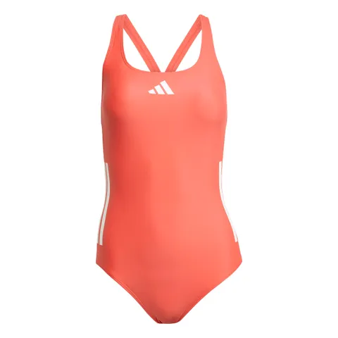 adidas Femme 3 Stripes C-Back Swimsuit, Semi Lucid Red/White, 40