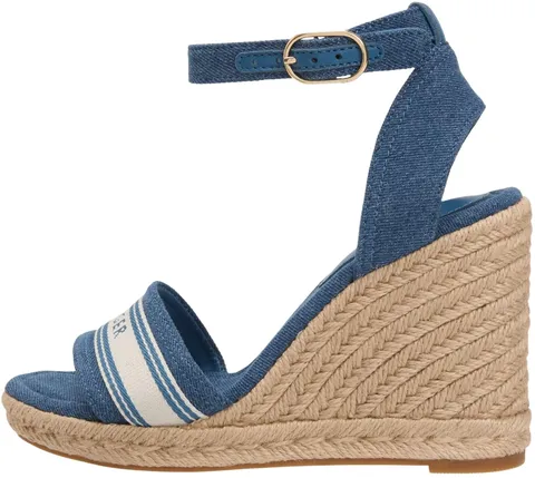 Tommy Hilfiger Donna Sandali Wedge High Webbing in Tela, Blu (Denim), 40