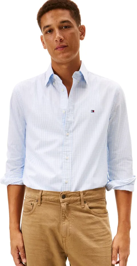 Tommy Hilfiger Camicia da Uomo Flex Poplin Big Gingham RF MW0MW41713 L/S, Blu, M, Blu (Sweet Blue/Check), M
