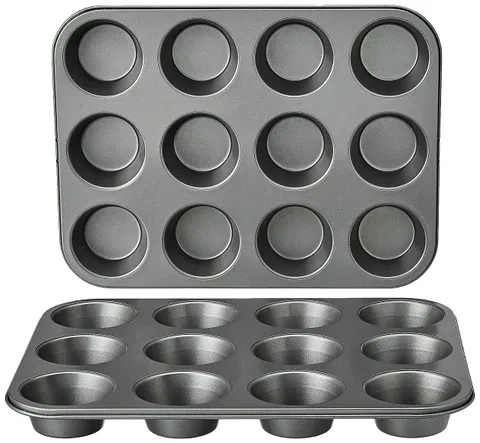 Amazon Basics Rotondo Teglia antiaderente per muffin, in acciaio al carbonio, confezione