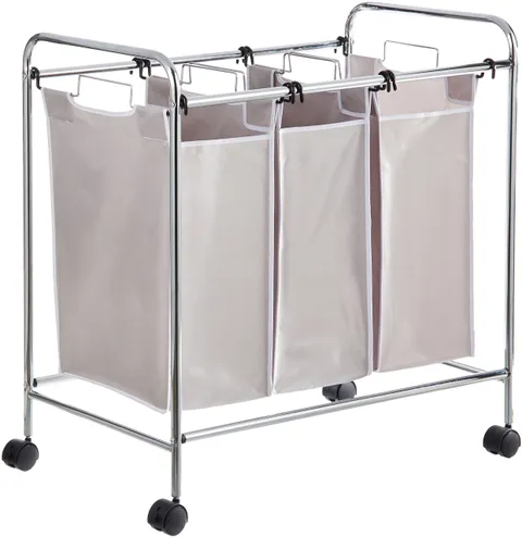 Amazon Basics Rettangolare Carrello raccogli biancheria con 3 sacchi, Capacità 135 litri