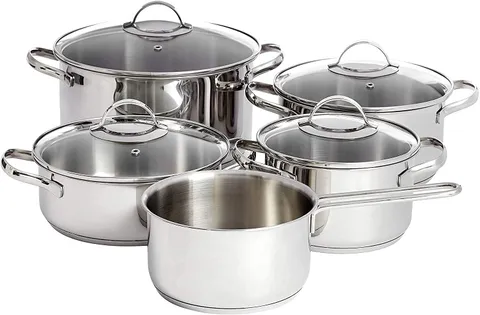 Amazon Basics 9 Pezzi Set di Pentole a Induzione - Acciaio Inox, Argento