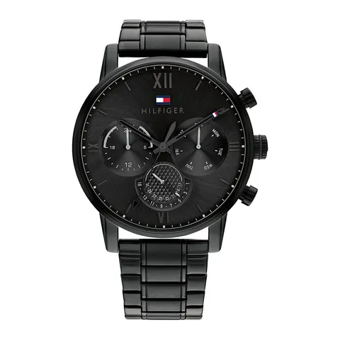 Tommy Hilfiger Orologio Analogico Multifunzione al Quarzo da Uomo con Cinturino in Acciaio Inossidabile Nero - 1791879