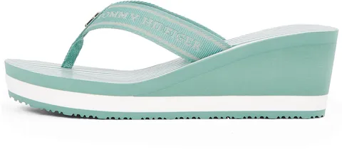 Tommy Hilfiger Donna Infradito Stripes con Tacco a Zeppa, Turchese (Charming Green), 40