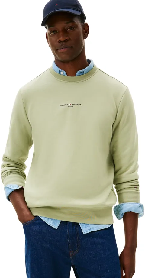 Tommy Hilfiger Uomo Felpa Tipped con Scollo Rotondo, Verde (Earth Sage), XS