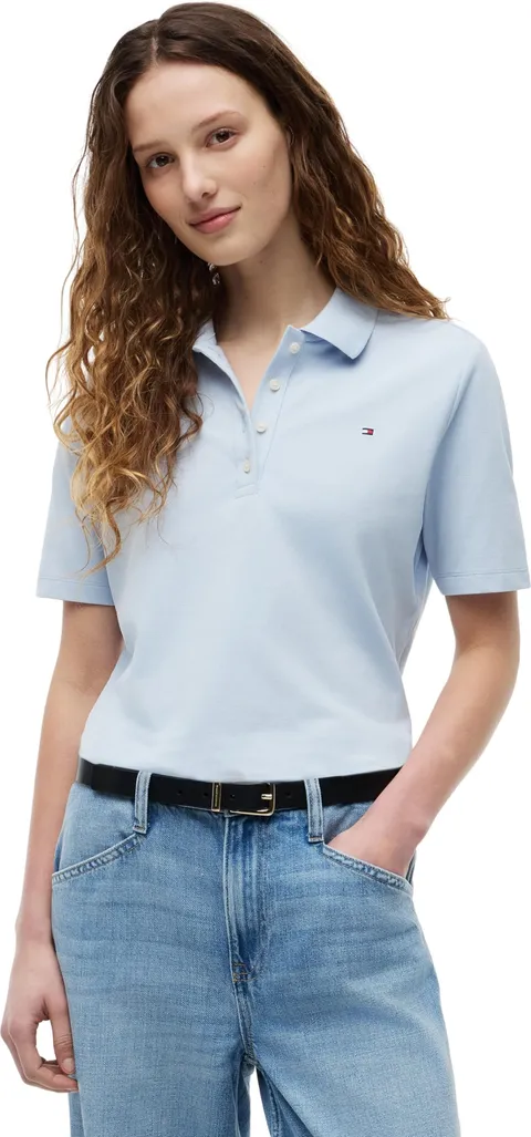 Tommy Hilfiger Maglietta Polo Maniche Corte Donna Regular Fit, Blu (Breezy Blue), XS