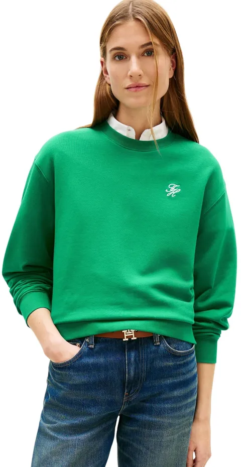 Tommy Hilfiger Donna Felpa Script Regular Fit, Verde (Courtside Green), XS