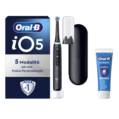 Oral-B iO 5 Spazzolino Elettrico Ricaricabile, con 1 Testina di Ricambio, Nero - 1