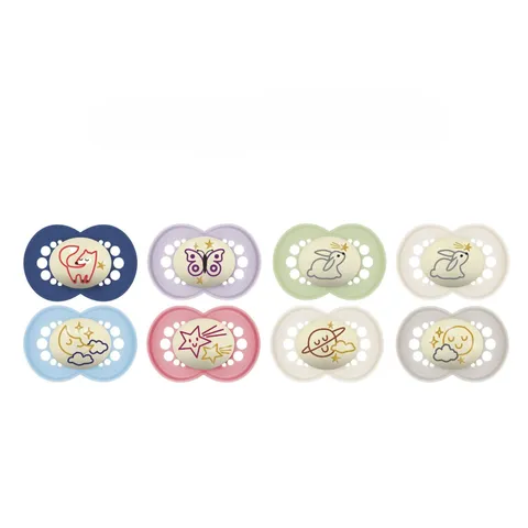 MAM | Ciuccio originale notte 18+ mesi (2 pezzi) colore casuale - Ciuccio in silicone simmetrico e anatomico - tettarella fosforescente con scatola di trasporto e sterilizzazione