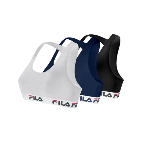FILA Reggiseno Sportivo Donna in cotone, senza rinforzo, set di 3, Nero, Blu, Grigio