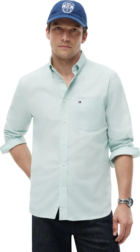 Tommy Hilfiger Uomo Camicia Light Oxford Solid Elasticizzata, Verde (Crushed Mint), M