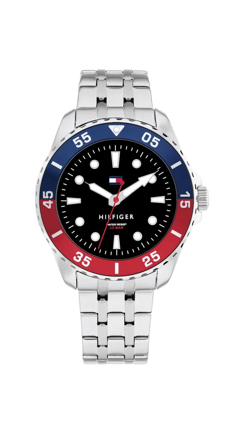 Tommy Hilfiger Orologio con Movimento al Quarzo a Tre Lancette per i Giovani con Cinturino in Acciaio InossidabileArgentato - 1720048, Silver & Black