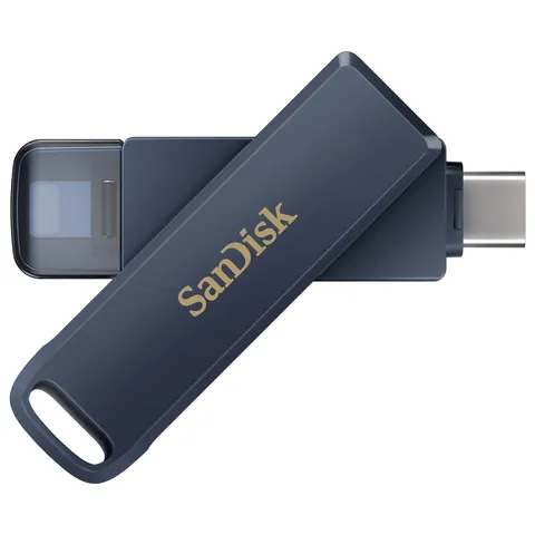SanDisk 128GB Phone Drive chiavetta USB per iPhone/iPad, PC e Mac (2-in-1 archiviazione iPhone, con connettori Lightning e USB-C Backup Automatico, Protezione Tramite Password) Metallic Sky