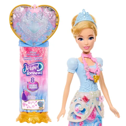 Mattel Disney Princess - Cenerentola Jewel Reveal, bambola ispirata al film con 9