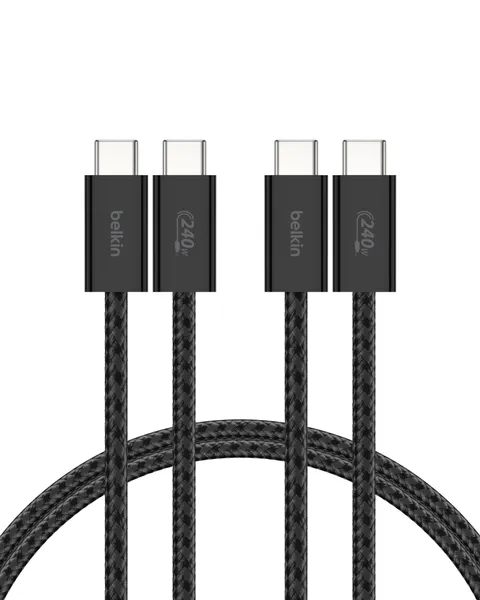 Belkin Confezione da 2 cavi intrecciati da USB-C a USB-C da 1,5 m, 240 W, cavo flessibile