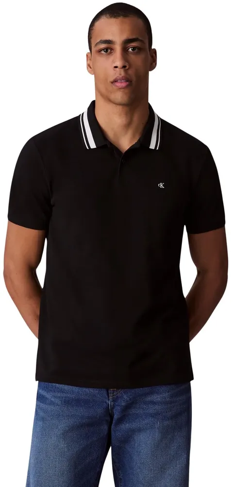 Calvin Klein Uomo Maglietta Polo Maniche Corte Monogram Pique Tipped in Cotone, Nero (Black), XL