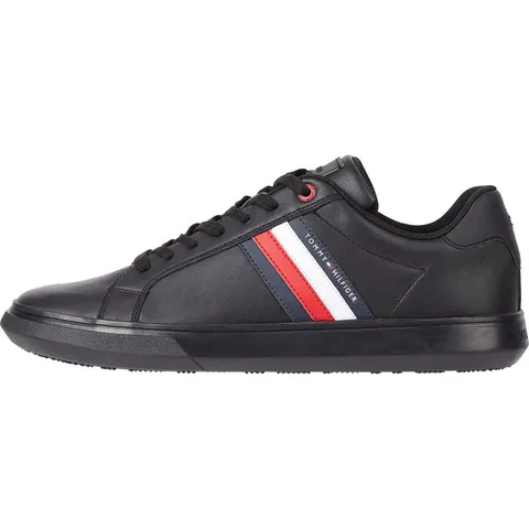 Tommy Hilfiger Uomo Sneakers con Suola Preformata Essential Leather Cupsole in Pelle, Nero (Triple Black), 45