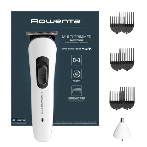 Rowenta Trim & Style 8 in 1, Regolabarba Multifunzione da Uomo, Lame Autoaffilanti in