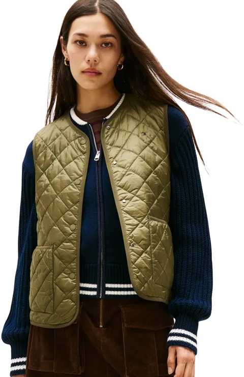 Tommy Hilfiger Donna Gilet Padded Quilted Gilet Imbottito, Verde (Utility Olive), XS