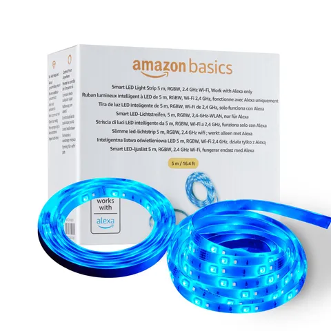 Amazon Basics Striscia luminosa LED intelligente da 5 m, RGBW, Wi-Fi 2,4 GHz, compatibile