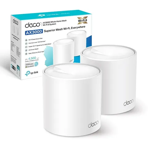 TP-Link Deco WiFi 6 Mesh AX 3000Mbps Deco X50(2 Pack) - Sistema WiFi 6 per tutta la casa - Copertura WiFi da 400 - Facile installazione - Controllo Parental - Compatibile con tutti i Box in fibra