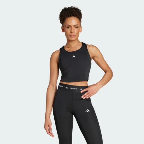 adidas Donna Techfit Cropped Training Tank Top Shirt, Black, M