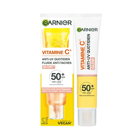 Garnier Fluido Anti-UV Quotidiano Anti-Macchie Glow, SPF 50+, Per Tutti i Tipi di Pelle