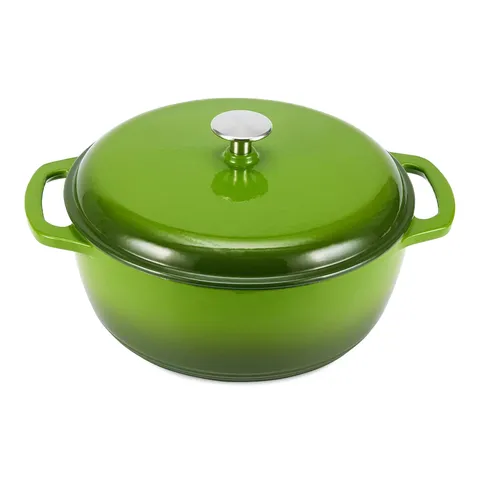 Amazon Basics Casseruola Rotonda in Ghisa Smaltata con Coperchio, 4,1 L, Verde