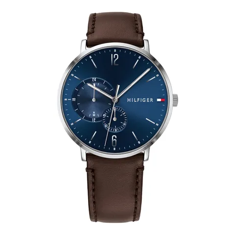 Tommy Hilfiger Orologio Analogico Multifunzione al Quarzo da Uomo con Cinturino in Pelle Marrone Scuro - 1791508
